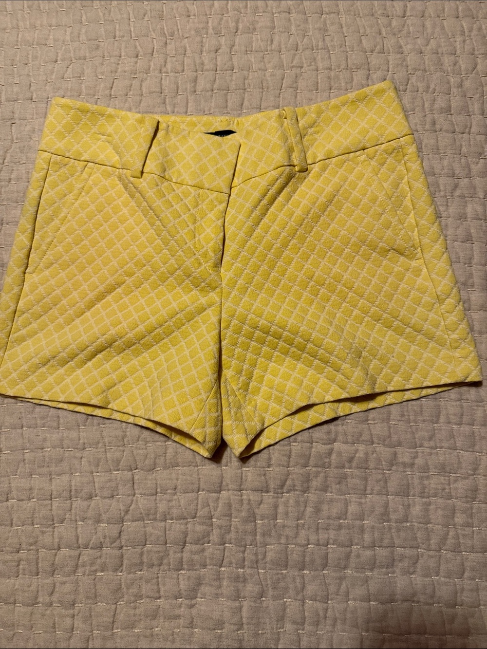 Ann Taylor Yellow Diamond-Textured High-Waist Shorts